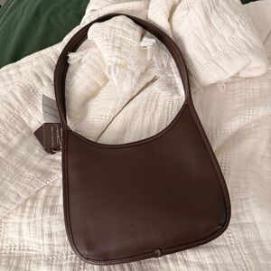 Coach Dark Brown Leather Curve Zip Bag
